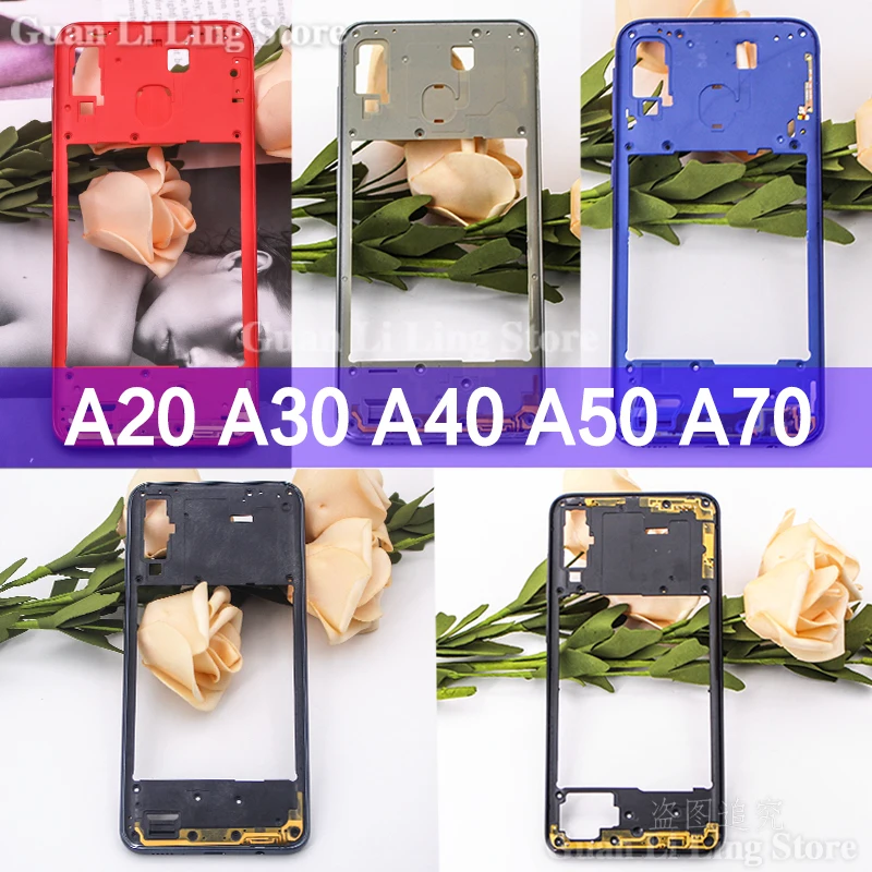 

10PCS For Samsung Galaxy A20 A30 A40 A50 A70 Housing Middle Frame Bezel Case Plastic Cover Side Keys Power Volume Buttons Replac