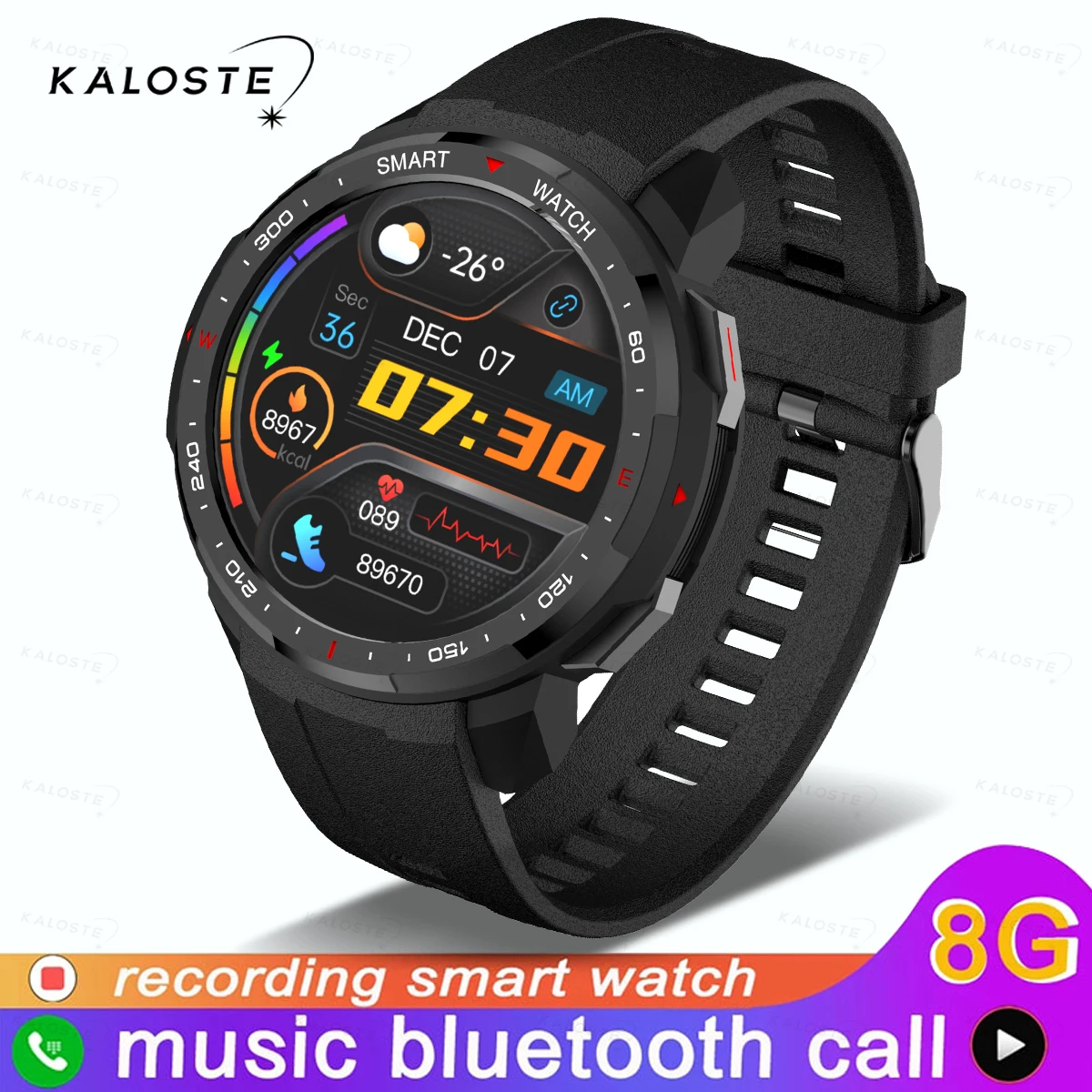 KALOSTE Smartwatch Men Sports Fitness Watch Heart Rate Sleep Blood Oxygen Local Music Bluetooth Call Smart Watch For Android ios 