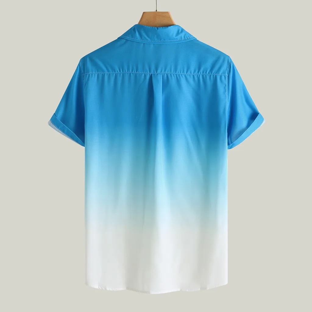 2022 Men's Short Sleeve Hawaiian Shirt Summer Quick Dry Thin Lapel Casual Gradient Color Oversized Loose Breathable Cool Shirt