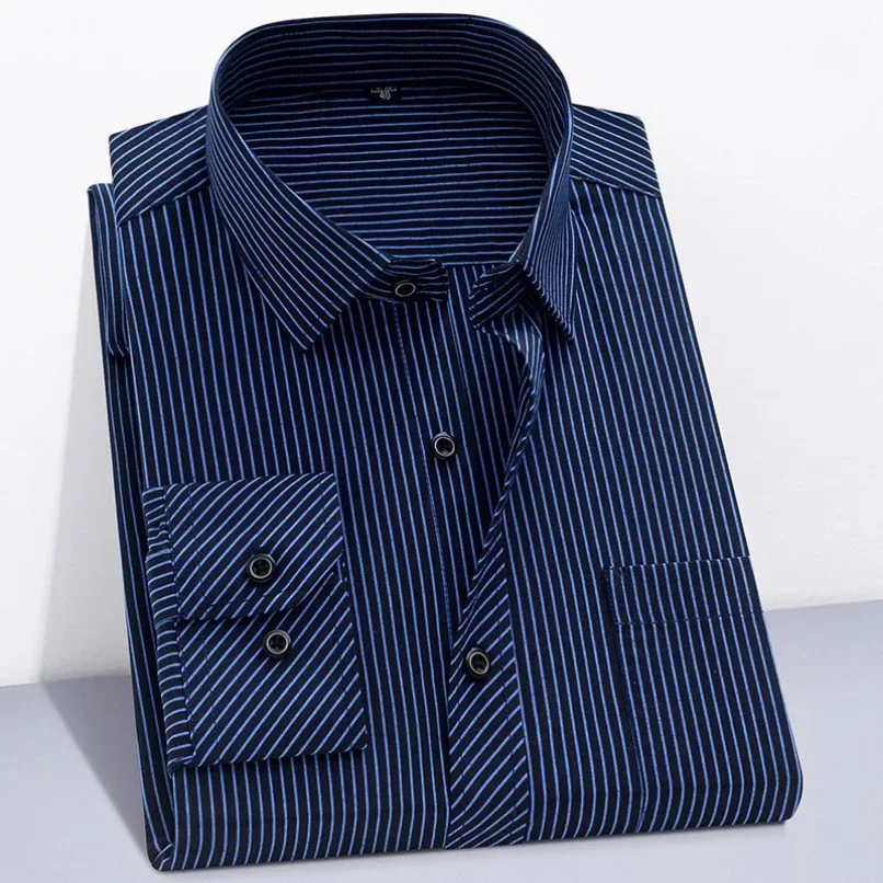 Men Branded Cotton Shirts Long Sleeve Striped Shirt Business Casual Red Gray Blue Orange New Regular Fit dress shirts men casual shirts