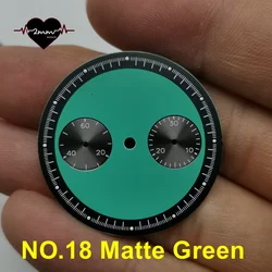 Vintage Matte Black Watch Dial with Luminescent Hour Index Dots and Twin Sub - Dials, 32.5mm (NO.18 Matte Green)