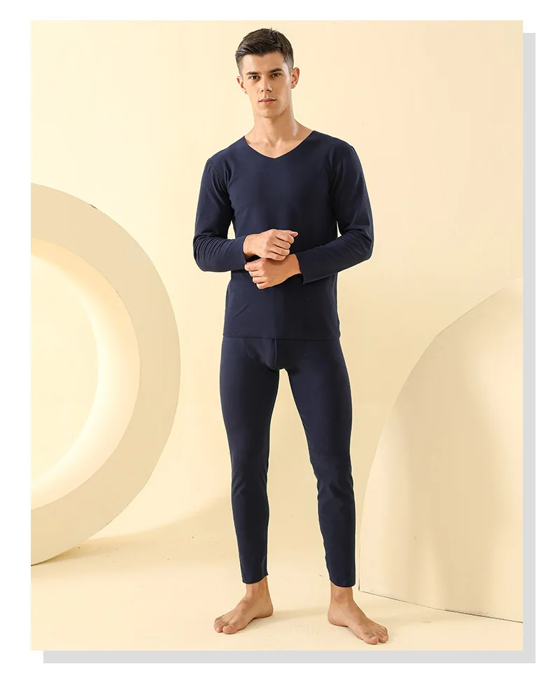 men's pajama sets 2021 new seamless thermal underwear suit V-neck thin autumn clothes long trousers Slim sanded thermal underwear men mens cotton pajama sets