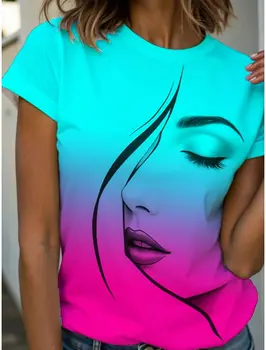 Summer Fashion Women's Y2K T Shirt Graphic Abstract Stylish Classic Short Sleeve Crew Neck Tees Round Neck Regular Tops