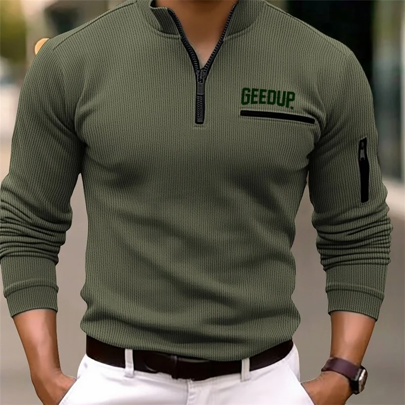 Spring and autumn men's sports British retro style striped zipper arm fashion outdoor long sleev men long sleeve shirt