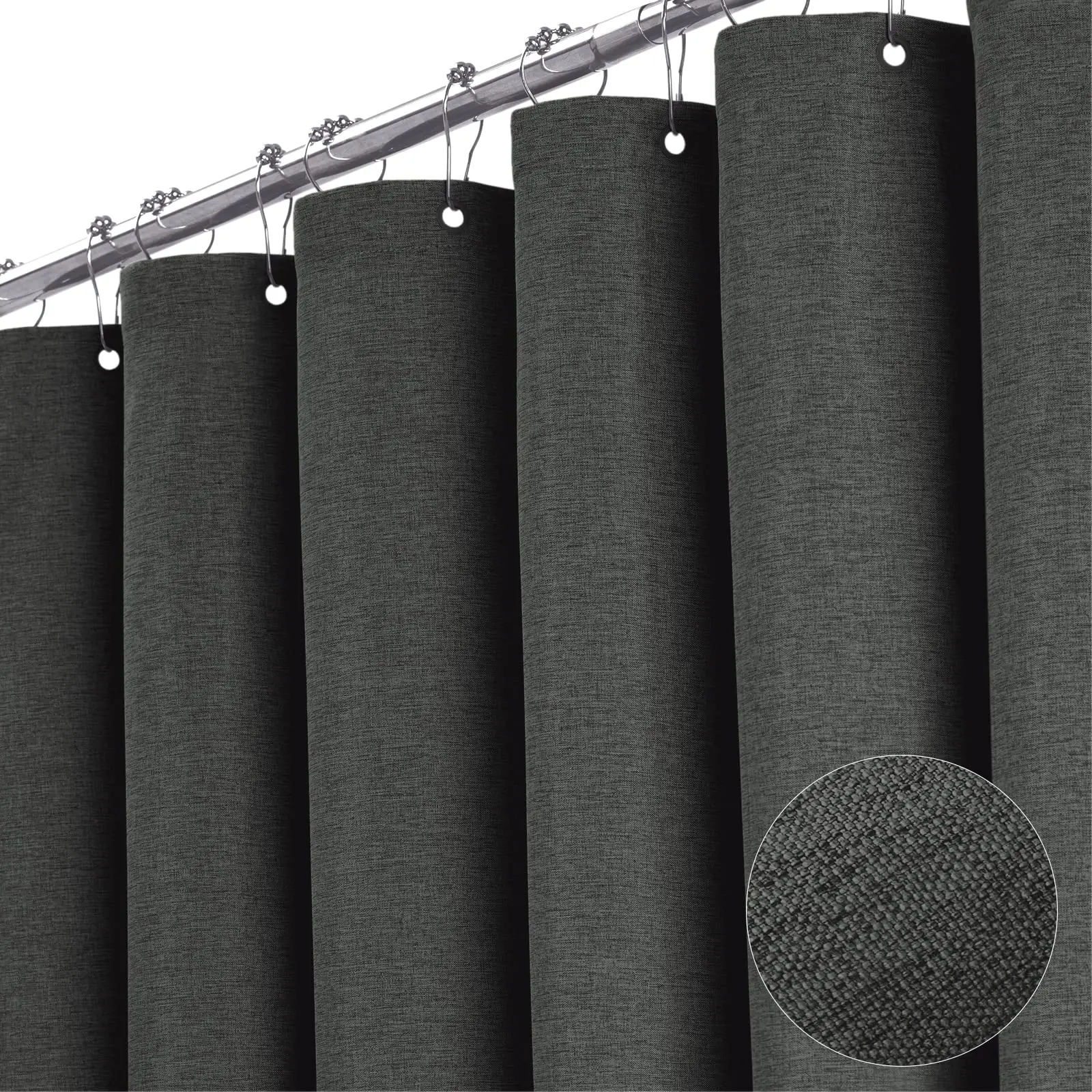 GreyFabricShowerCurtain230GSMLinenTexturedHeavyDutyClothwithHookWaterproofWeighted