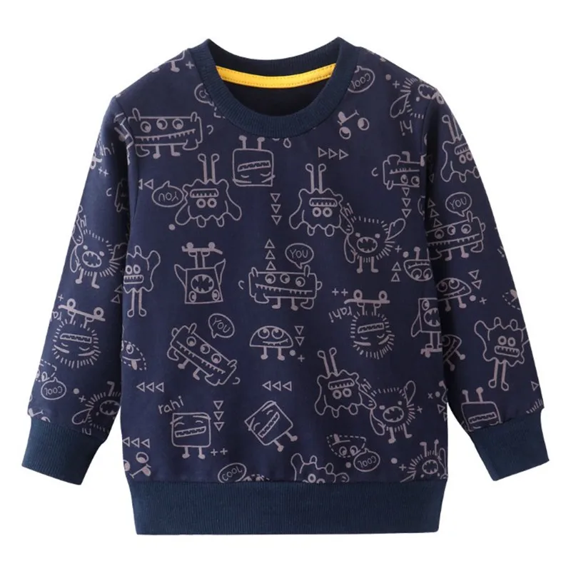 

Jumping Meters Few Sizes Robots Print Cartoon Boys Girls Sweatshirts Cotton Autumn Spring Cheaper Baby Hooded Shirts Tops