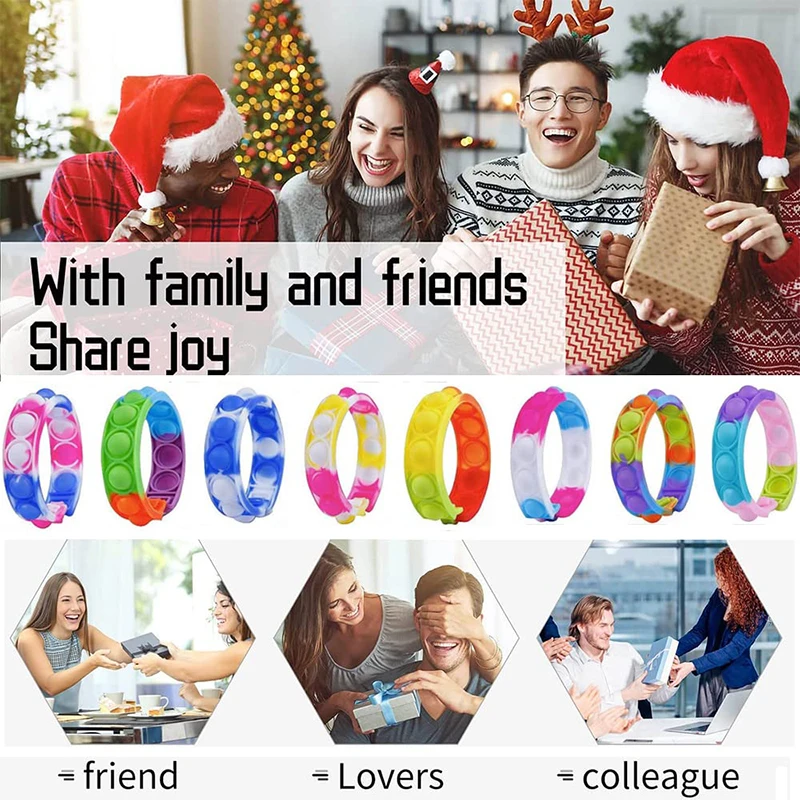 10pcs Colorful Pop Bracelet Fingertip Press Wrist Strap Toys for Kids Birthday Party Favors Guest Gifts Prizes Goodie Bag Filler