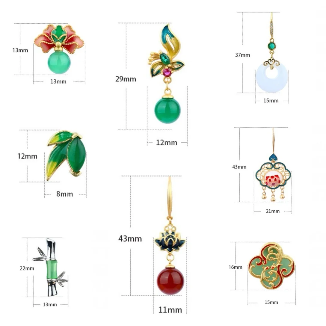New Chinese Fashion Natural Jade Pendant Stud Earrings for Women Retro Design Small Luxury Jewelry Painted Enamel Elegant Gifts 6