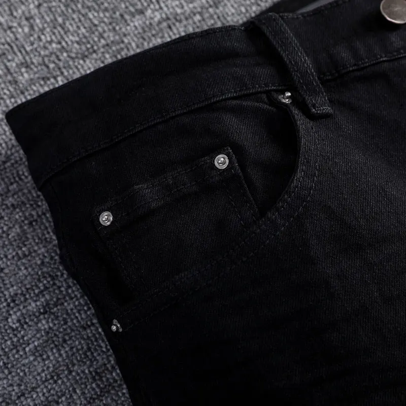 High Street Fashion Men's Tight Jeans Elastic Black Jeans Men's Punk Pants Brand Designer Hip Hop Jeans Pencil Pants