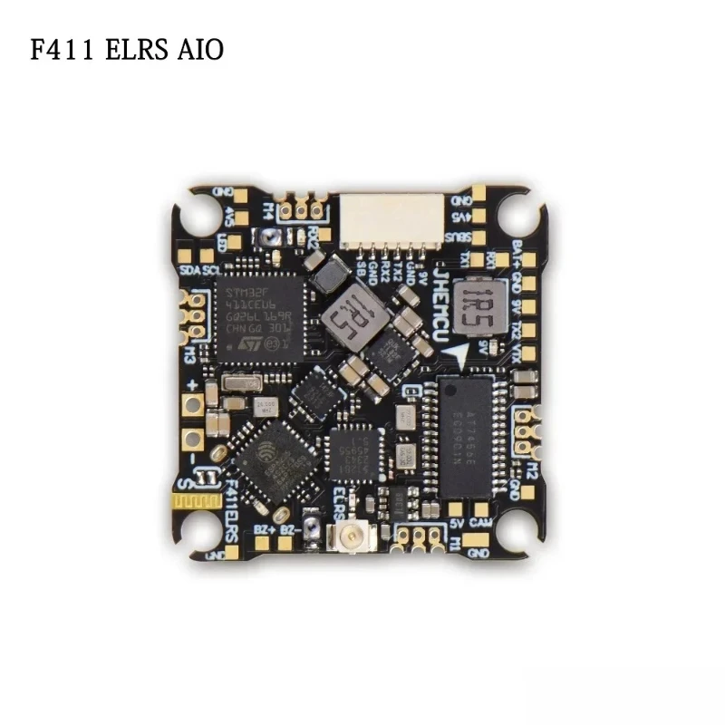 Détail du microcontrôleur F411 et du récepteur ELRS sur la carte JHEMCU F411ELRS AIO 12A