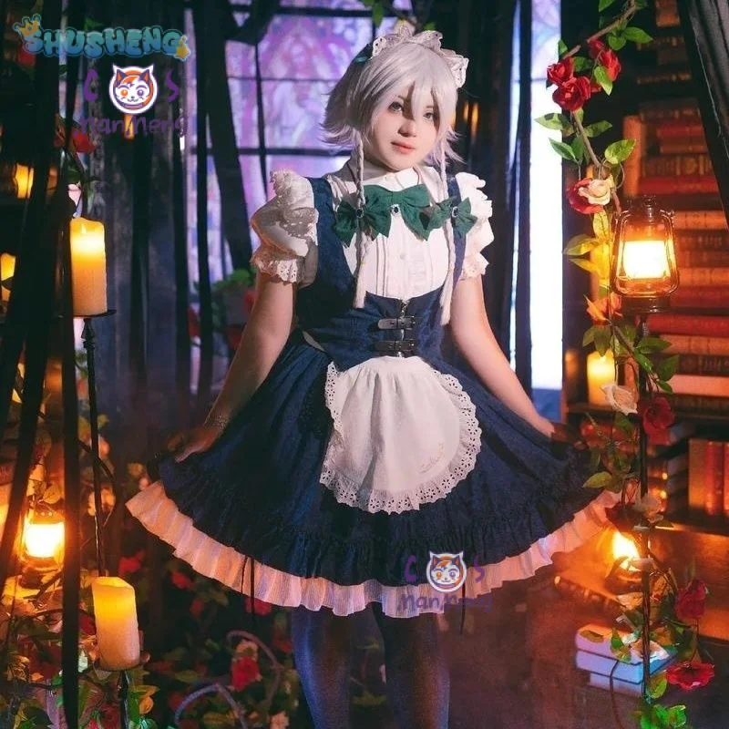 Izayoi Sakuya Cosplay Costume Anime Touhou Project Women's Man Sweet Maid Uniform Halloween Party Lolita Prop Accessory Set - AliExpress 200000532