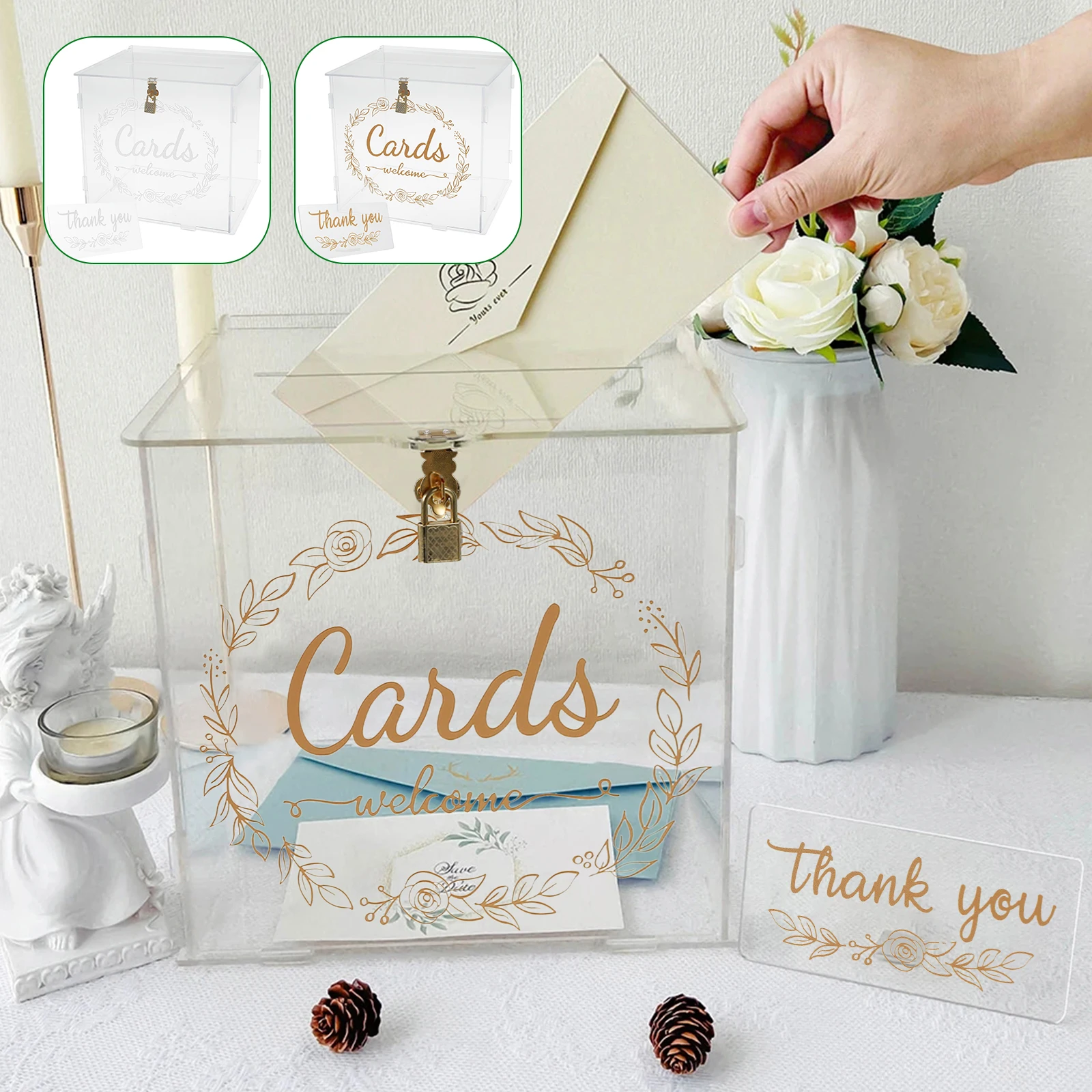 Clear Acrylic Wedding Card Box With Lock, Key & Thank You Sign Stand,  Reception Party Money Gift Card Box in 2023