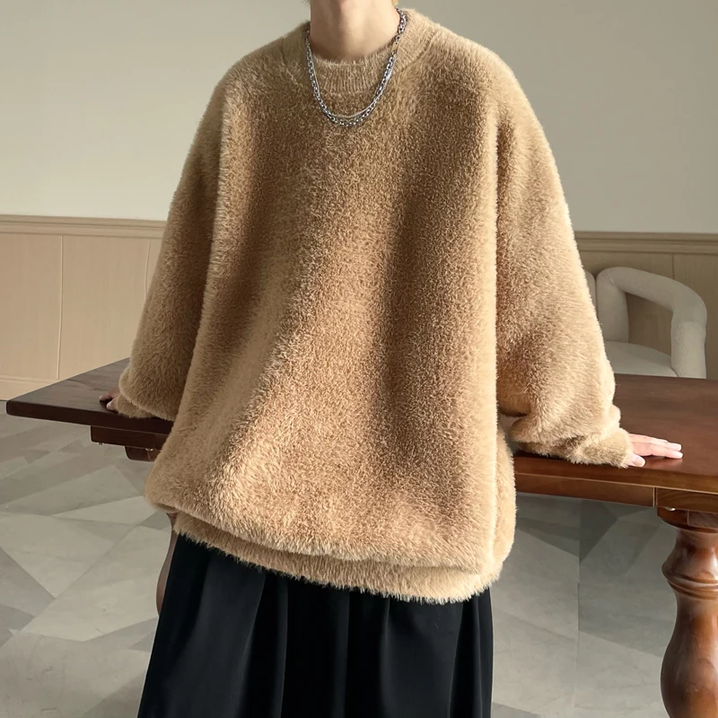 Men's Sweaters Round Neck Solid Color Korean Style Soft Pullovers Loose Casual Winter Knitwear Outwear