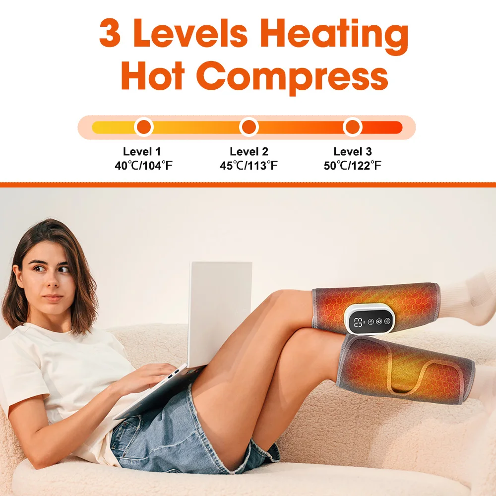 Wireless Smart Leg Massager TypeC Charging 360° Air Pressure Calf Hot Compress Massager 3 Mode Adjustable Relax Foot Calf Muscle