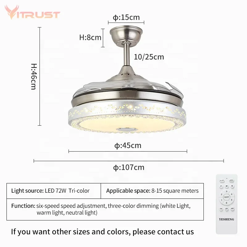Bella Depot 36 In. Indoor Brushed Nickel Retractable Ceiling Fan With LED Light And Remote, 6-Speed Reversible Ceiling Fans Bd3604
