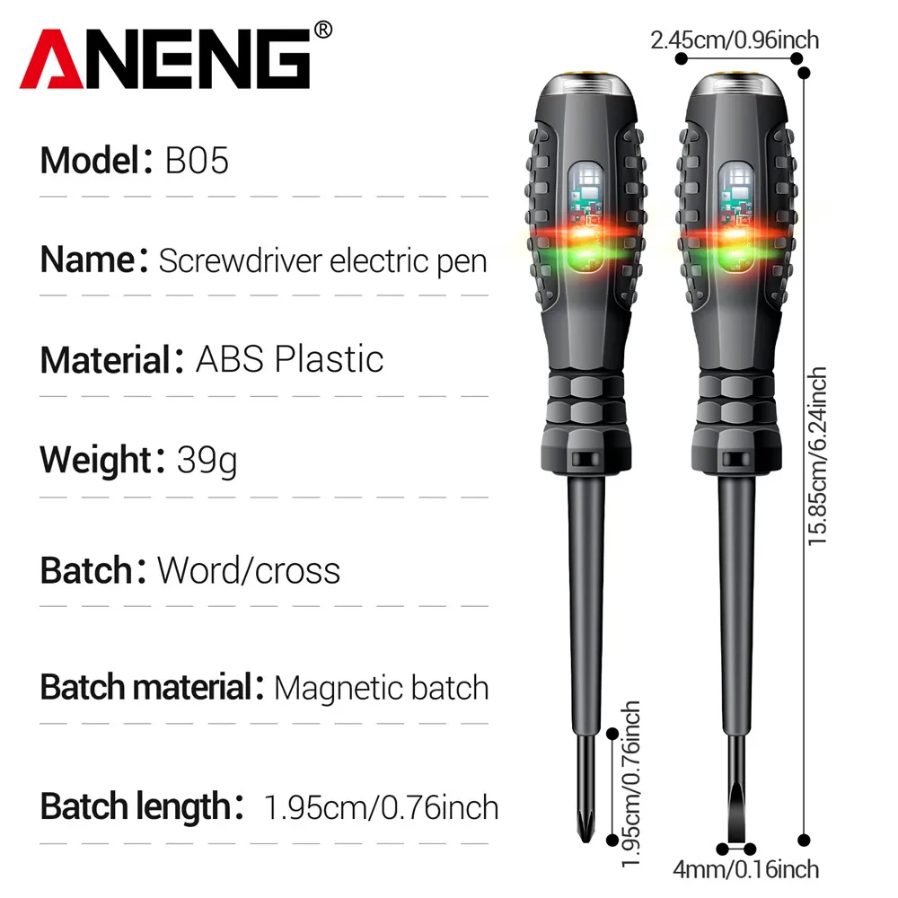 Electric Tester Pen ANENG B05 Word/cross Screwdrivers Insulated Neon Bulb Indicator Meter Electrician Highlight Pocket Tester Pen Tools