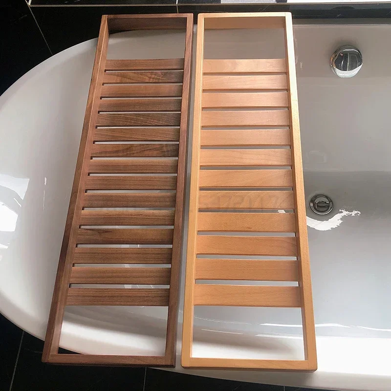 Solid Wood Bathroom Bathtub Shelf Simple Storage Board Japanese Style