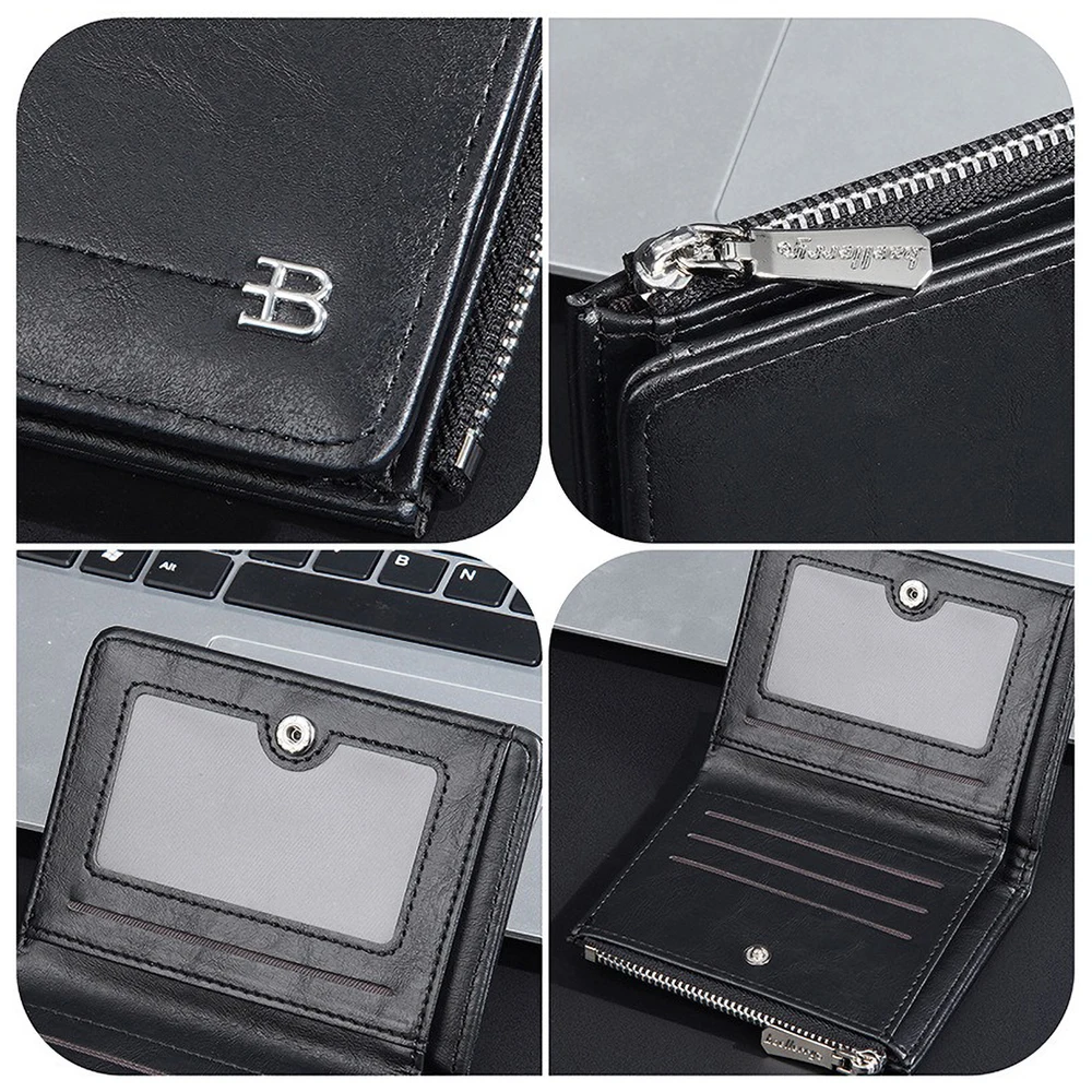 Baellerry Men's PU Wallet, Anti - Demagnetization, Zipper Coin Pocket, 6 Card Slots, Compact Bifold Purse for ID/CC, Fashion Mal