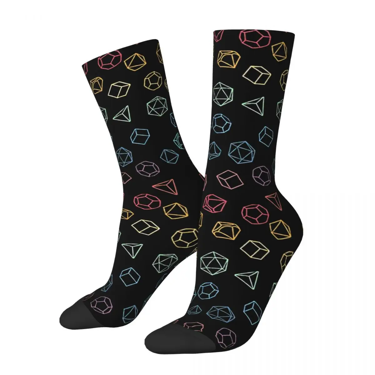 

Dnd Game DnD Dice Rainbow On Black Pattern Men Women Socks Outdoor Novelty Spring Summer Autumn Winter Stockings Gift