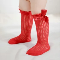 Summer Mesh Baby Girls Socks Cute Big Bows Soft Cotton Elastic White Red Newborn Stockings Knee High Long for Toddler Socks 2
