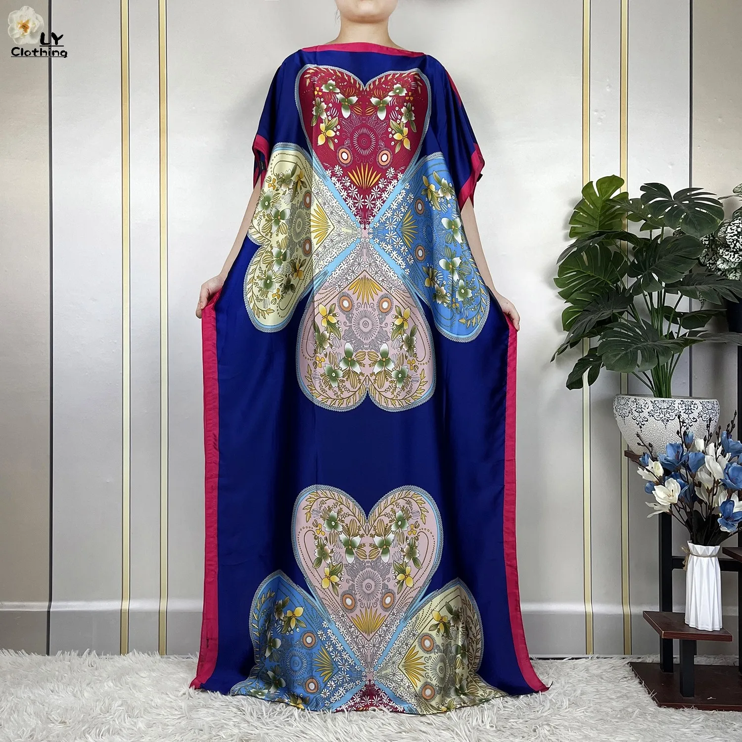 2023 New Muslim Abayas Summer Silk Soft Loose Femme Robe African Dashki Islam Pattern Printing Women Dresses With Belt Turban
