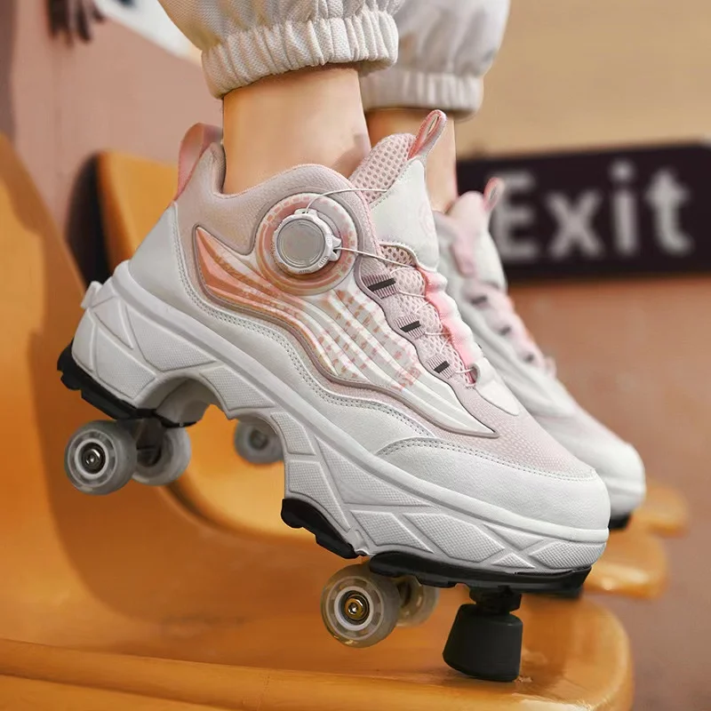 PU Leather Four-Wheel Roller Skate Shoes, Casual Deformation