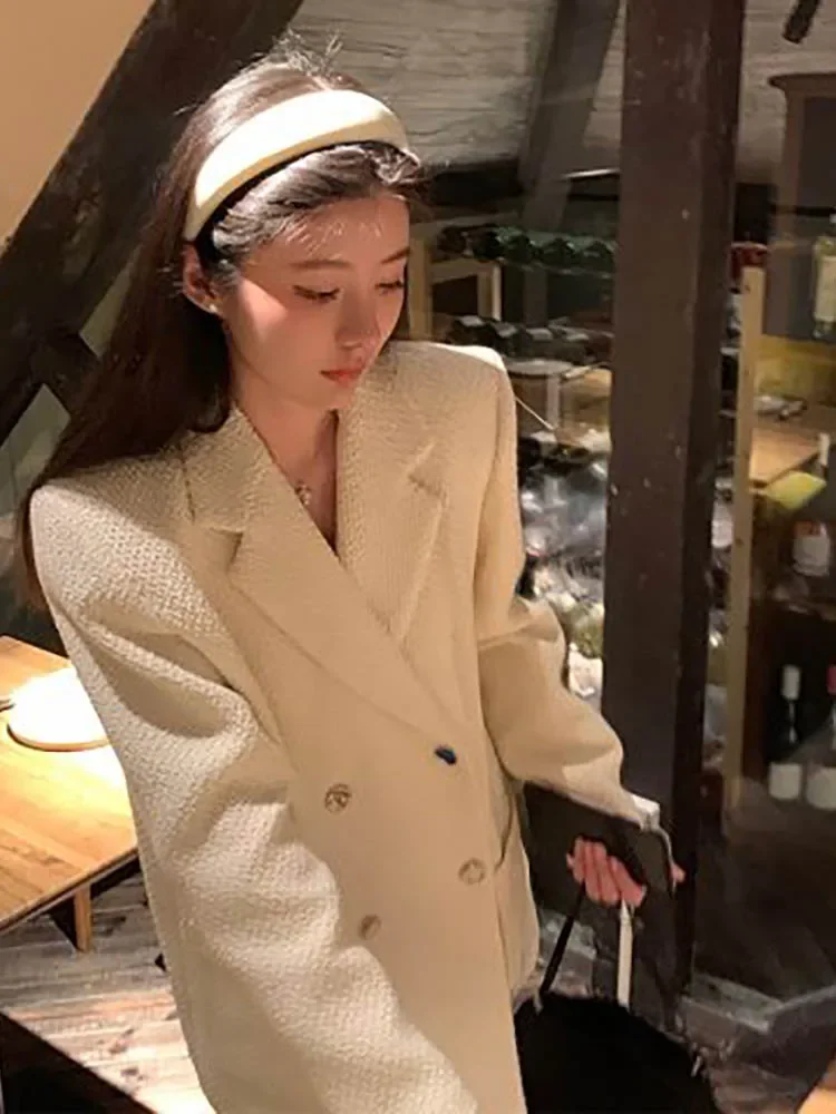 

Женские блейзеры UNXX с лацканами, свободный двубортный Маленький очаровательный белый блейзер, корейские модные шикарные костюмы, куртки, женская одежда, топы