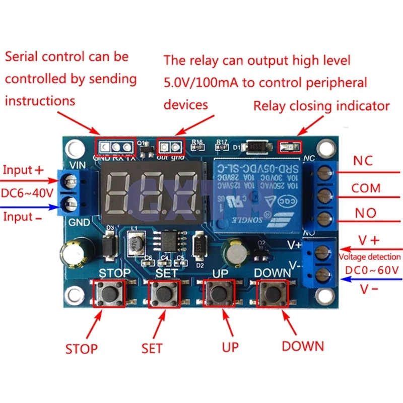 Caricabatteria e scaricatore DC 6-40V con protezione da sovratensione