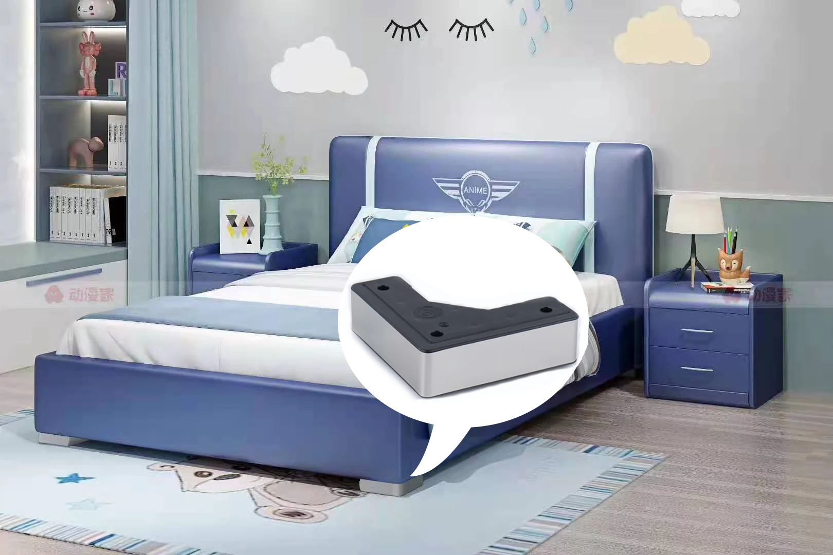 Sofa feet raised, foot pads raised, base sofas legs supported, legs splayed, bed feet,