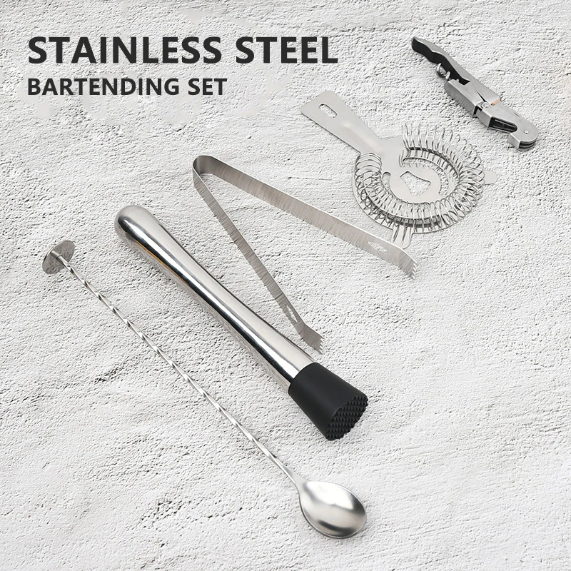 Stainless Steel Cocktail Shaker Bar Tools With Strainer Mixing Spoon Ice Tongs Muddle Opener Bartender Bar Accessories