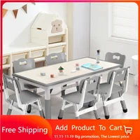 Kids Table and Chairs Set, Height Adjustable Desk With 6 Seats for Ages 2-10,Arts & Crafts Table,Graffiti Desktop 1