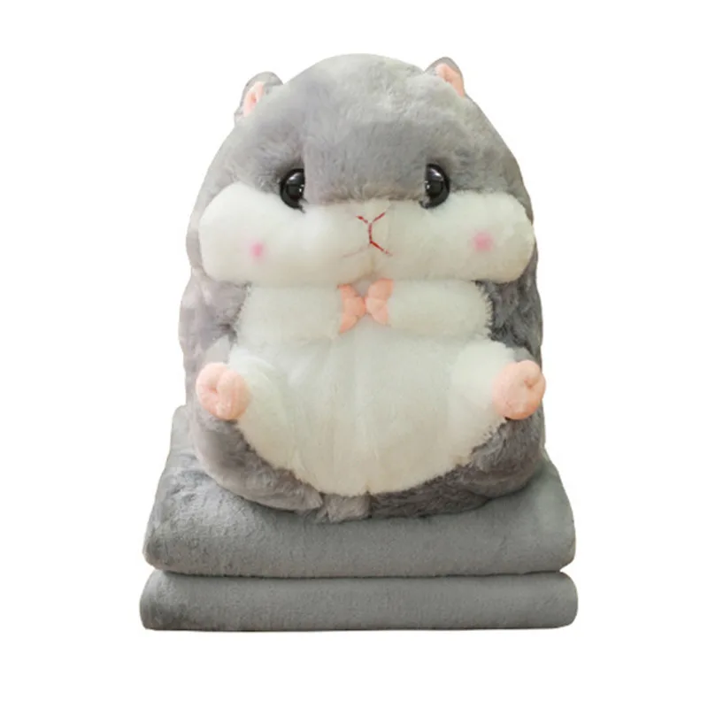 

3 In 1 Kawaii Stuffed Hamster Animal Pillow with Blanket 40cm Winter Warm Plush Mouse Toy for Children Boy Girl Cartoon Gift
