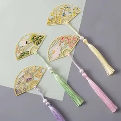 Metal Bookmark Chinese Folding Fan Dragon Fairy Crane Paper Reading Bookmarks Book Page Marker Stationery Supplies Bookmarks