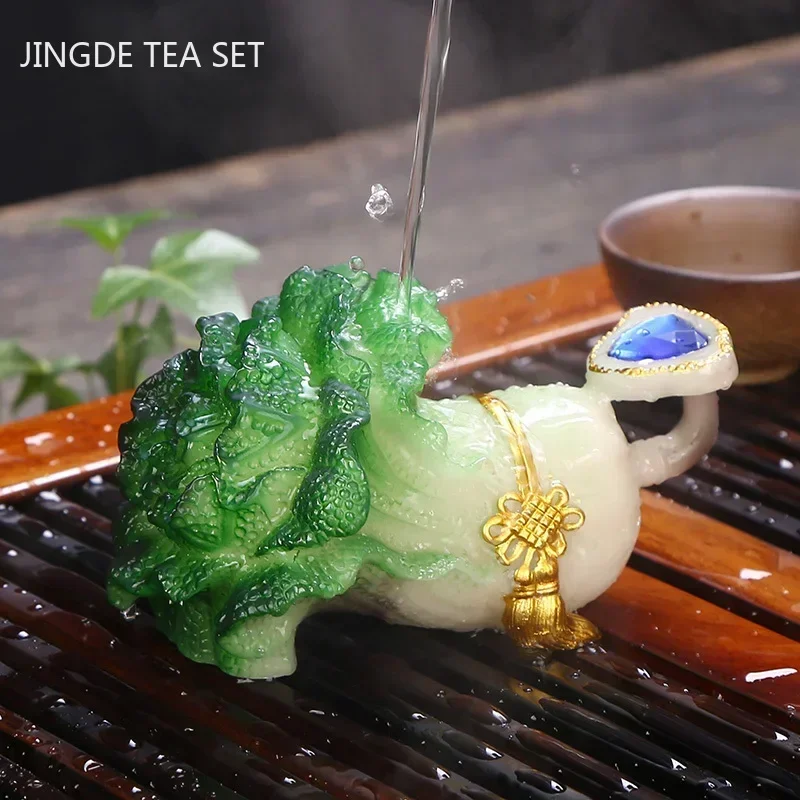 Creative Color-changing Tea Pet Resin Lucky Small Cabbage Tea Play Ornaments Chinese Tea Tray Decoration Tea Set Accessories