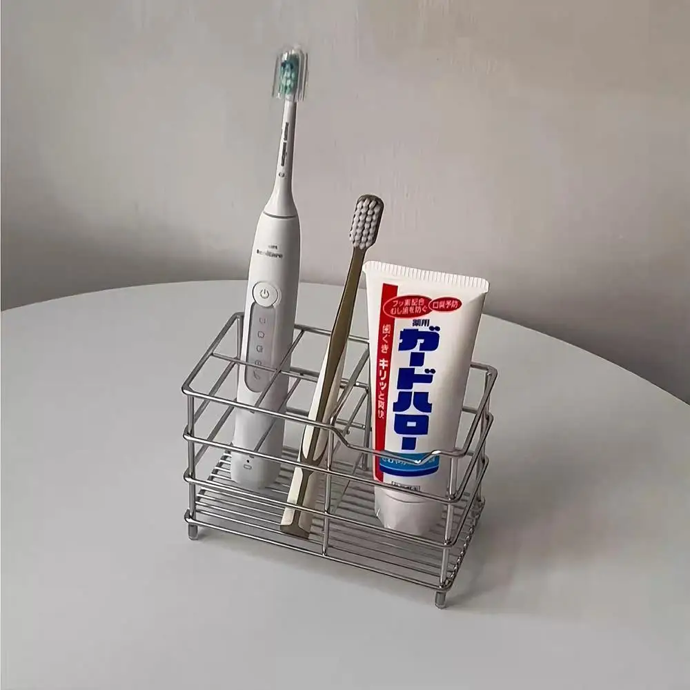 Bathroom Toothbrush Holder Stainless Steel Black Sliver Tooth Brush Holder Toothpaste Holder Stand Bathroom Organizer Accessory