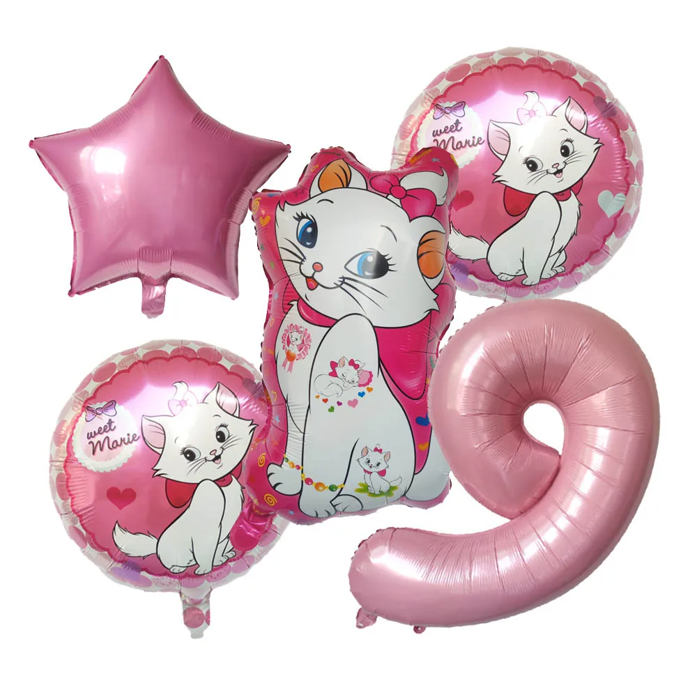 thumbnail image 1 of Juego de globos de Marie Cat de 32 pulgadas con números para niñas, decoración para fiestas de cumpleaños, globos de aluminio de Disney Marie Cat, suministros Globlos, 1 of 5