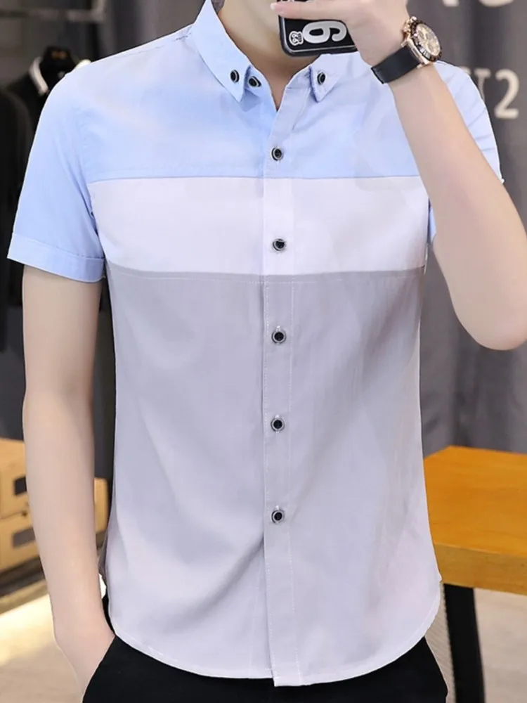 New Cotton Shirt men's short-sleeved Korean Summer Slim Plus Size Cool Brand New Casual Business Youth Trend Daily Top 2