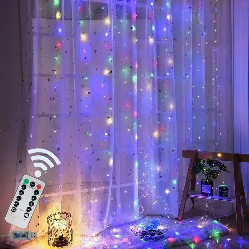 Description Picture 3 of itemRemote Control Curtain Garland String Lights LED Warm Light 8 Modes USB Bedroom Holiday Wedding Decoration Fairy Lights for Home