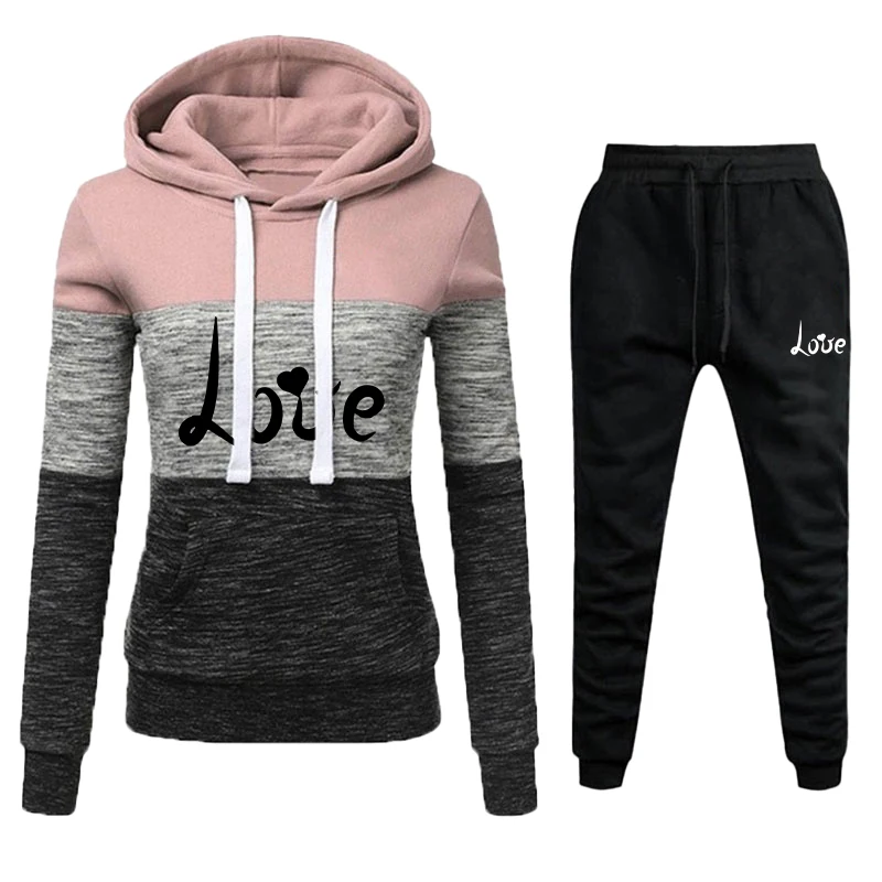 New Fashion Women's Casual Tri Color Hoodie+Pants Two Piece Set Women's Sports Set Hoodie Jogging Pants Set