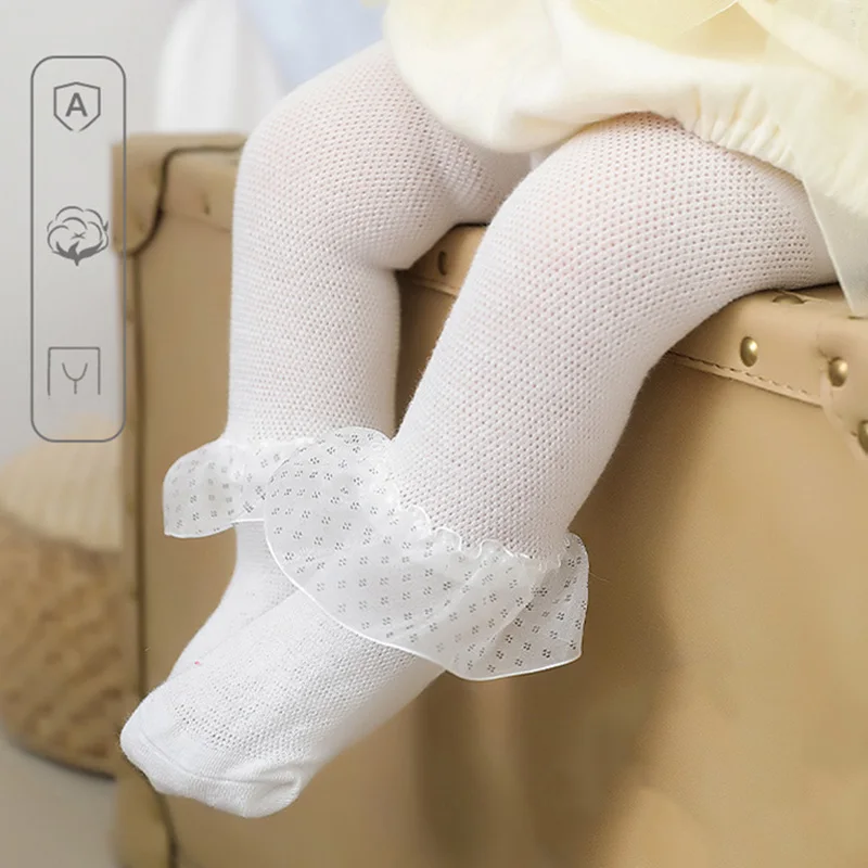 Summer Baby Tights Cotton Lace Bows Flower Newborn Toddler Ruffle Pantyhose for Girls Pantyhose Mesh Kids Stockings Clothes