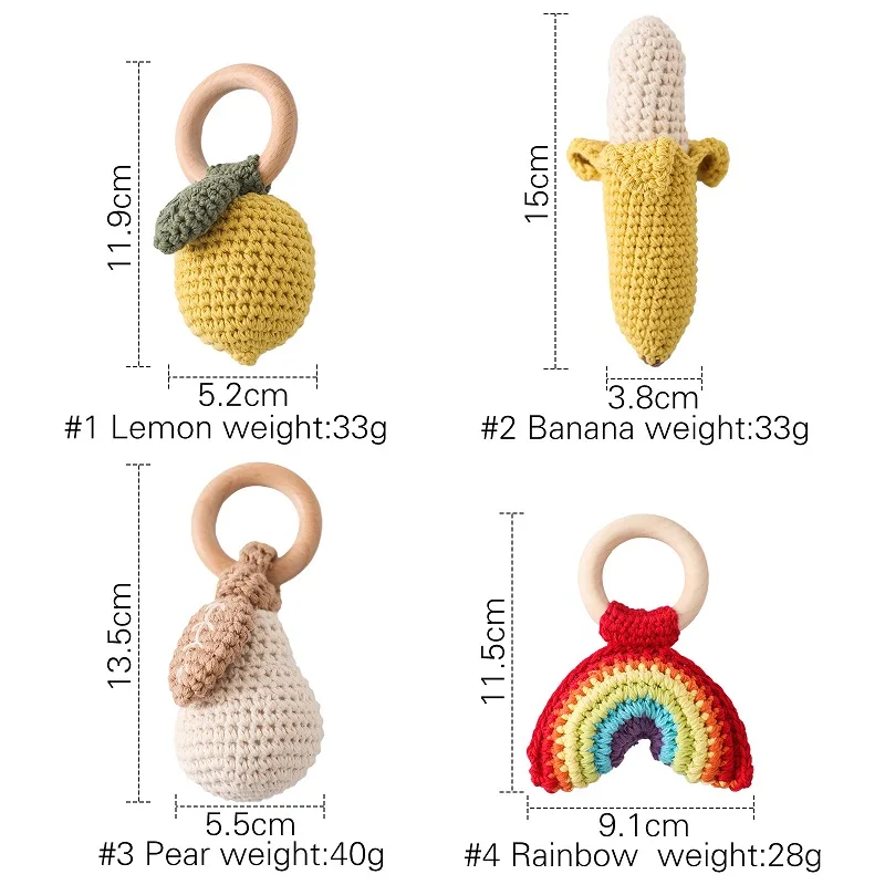 Baby Play Gym Toys Baby Crochet Rattle Wooden Ring Fruit Pendants Teether Toys Infant Play Gym Toys Fitness Rack Accessories Baby Montessori
