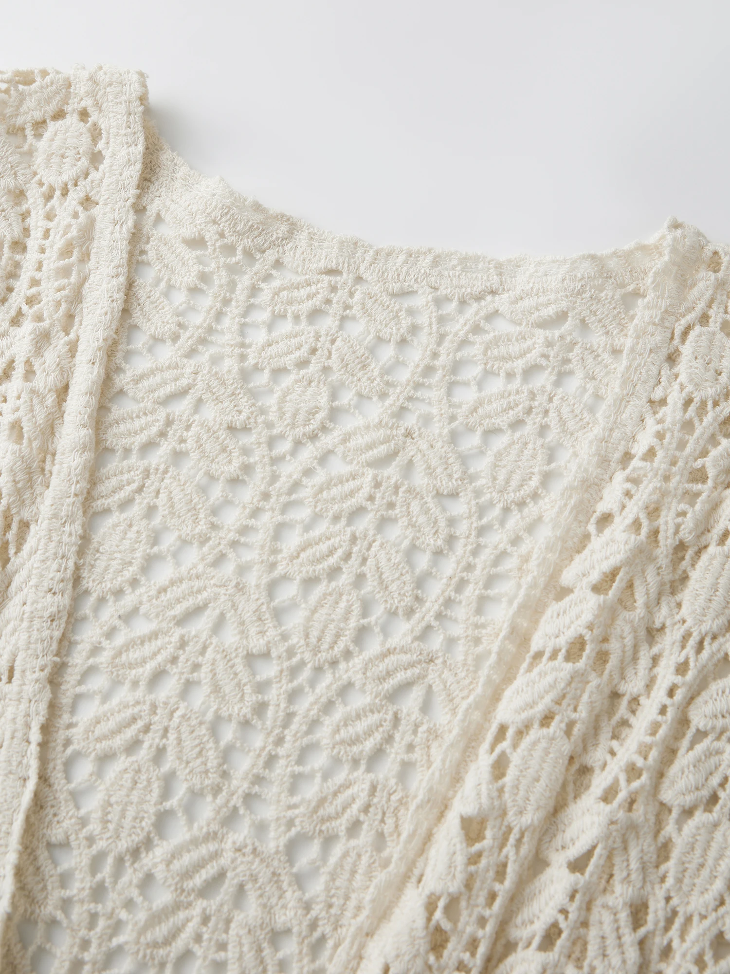 Women s Crochet Cardigan with Open Front and 3 4 Sleeves - Stylish Sun Protection Shirt for Casual Beach Cover-Ups and Summer