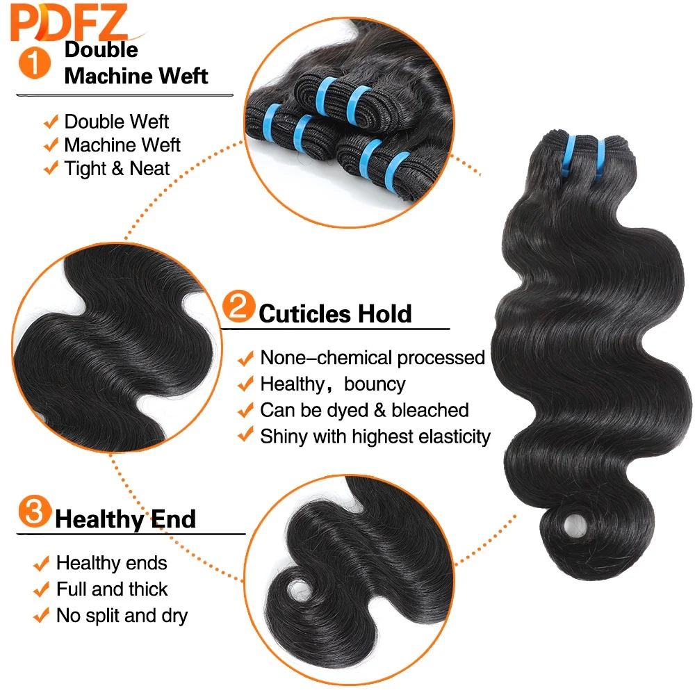 10-32 Inch Body Wave Human Hair Bundles 16A Super Double Drawn Virgin Human Hair 100% Real Human Hair 100G/Bundle 6