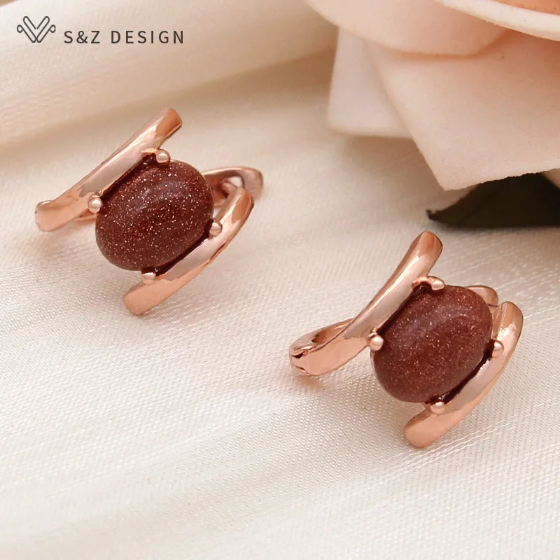 S&Z DESIGN New Fashion Simple 585 Rose Gold Color Egg Shape Imitation Turquoises Dangle Earrings For Women Wedding Jewelry Gift