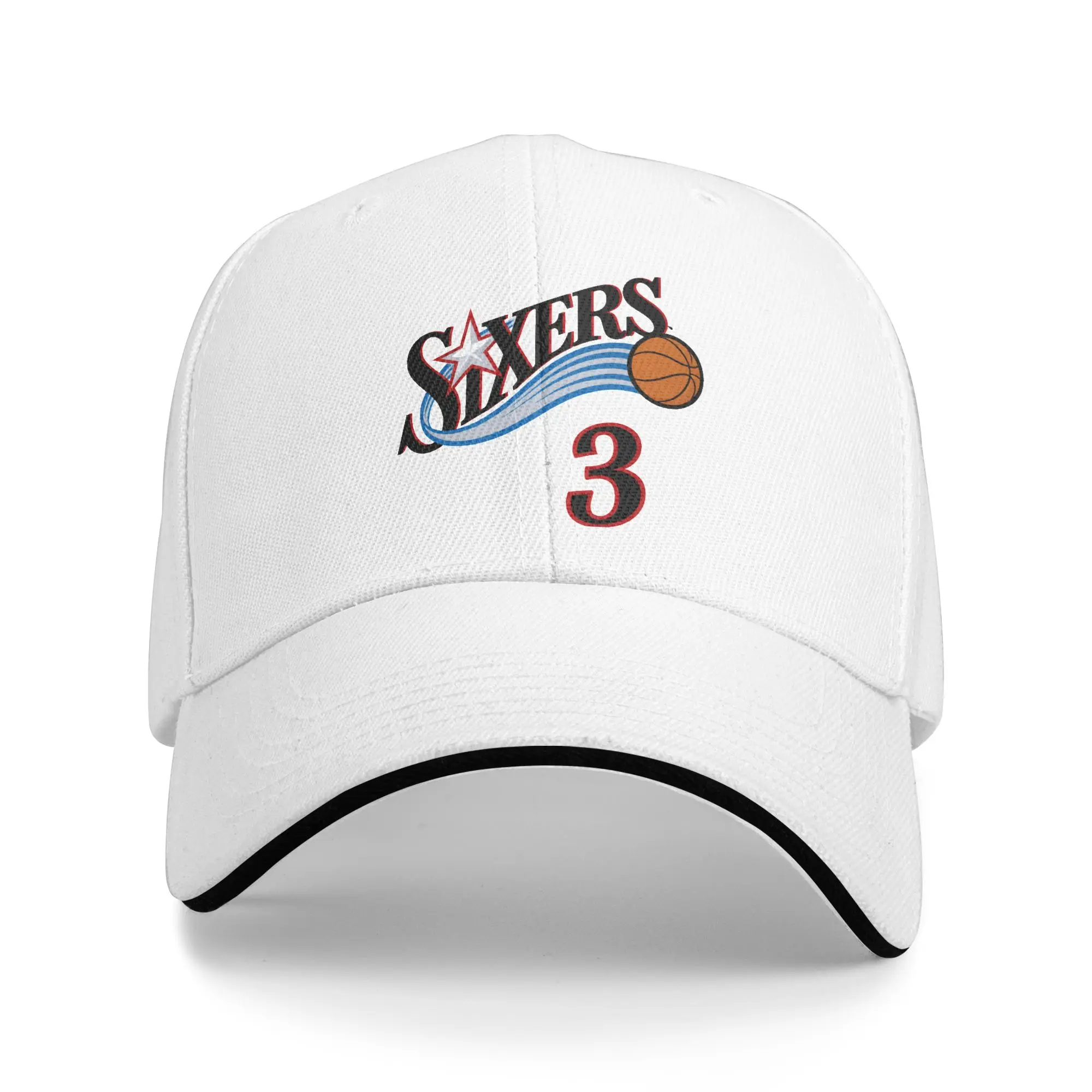 Sixers 3 Allen Iverson Sandwich-Mütze, Unisex, Fitted Cap, Racing Cap, verstellbare Polyester-Baseballkappen für den Sommer