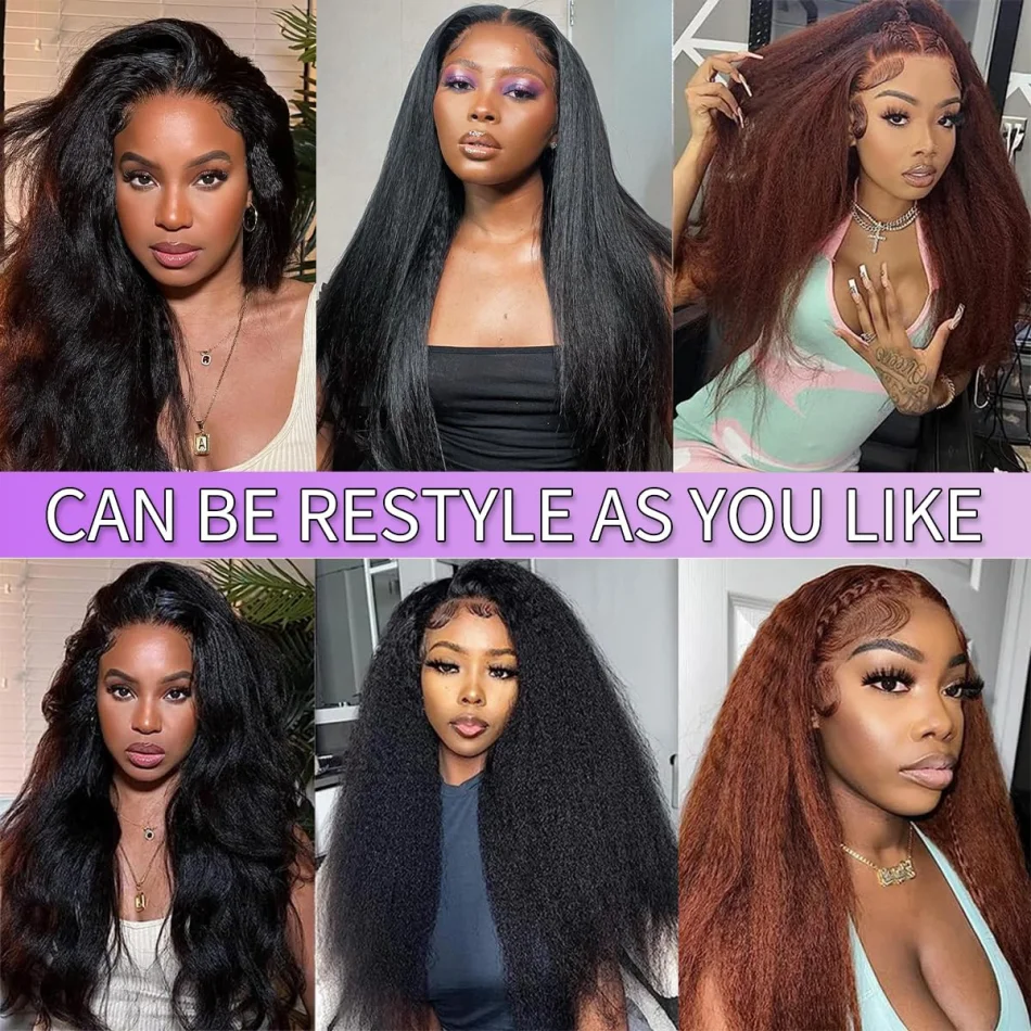 Kinky Straight Human Hair Wigs V Part Wig No Leave Out V Shape Wig Wear And Go Glueless Brazilian 250 Density 30 Inch For Women