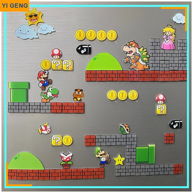 Fai Da Te Super Marios Bros Frigorifero Adesivi Magnetici Anime Figure Bowser Peach Photo Message Board Adesivi Magnetici Decorazione