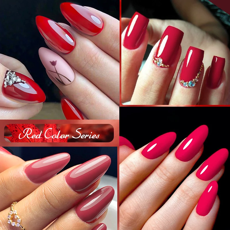 MEET ACROSS12Pcs Red Series Gel Nail Polish With Box Semi Permanent UV Gel LED Nail Art Varnish Manicure Kit Nail Supplies 5
