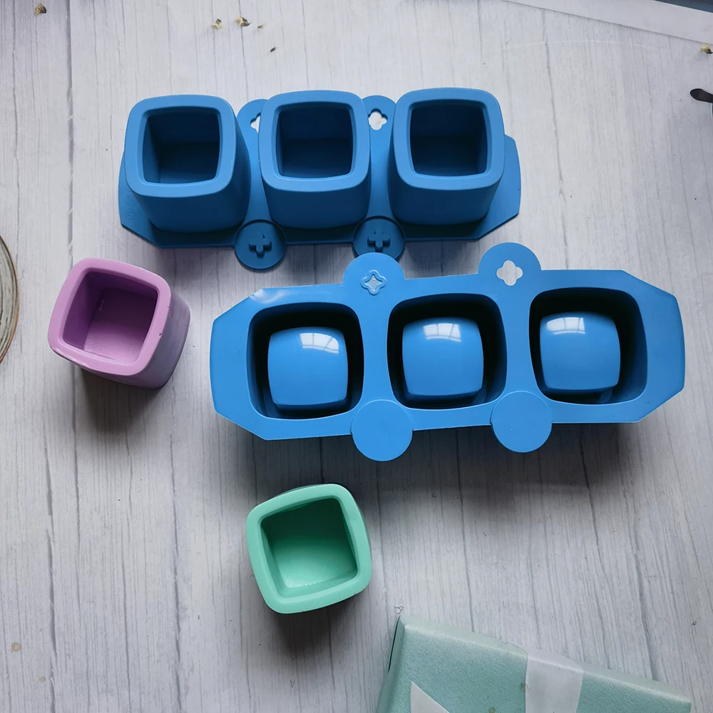 

DIY 3 Holes Flowerpot Ice Cup Gypsum Resin Mould RoundConcrete Planter Silicone Mold Candle Can Making Mold Home Decoration