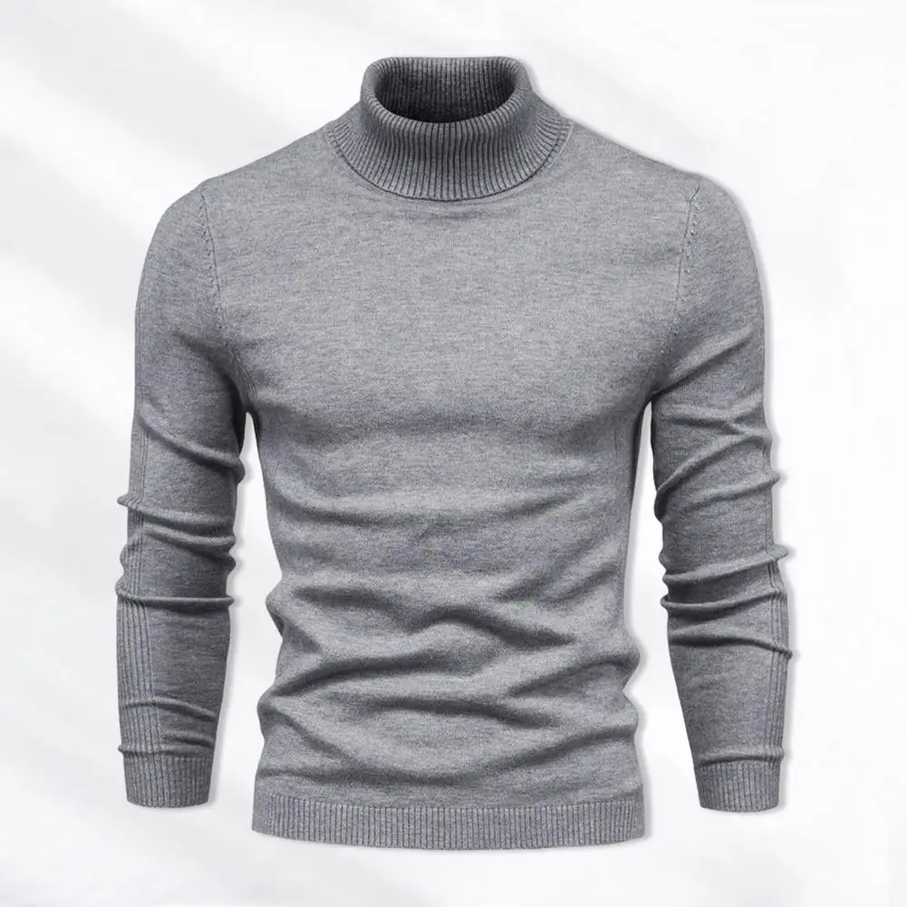 Workwear Sweater High Collar Sweater High Collar Knitted Men's Sweater Warm Soft Fall Winter Pullover with Slim Fit Solid Color